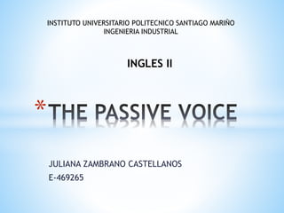 JULIANA ZAMBRANO CASTELLANOS
E-469265
*
INSTITUTO UNIVERSITARIO POLITECNICO SANTIAGO MARIÑO
INGENIERIA INDUSTRIAL
INGLES II
 