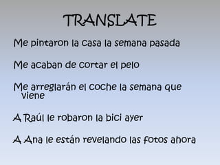 ANSWERS

It is assumed that Mr. Burn is a mean person
                    OR
Mr. Burns is assumed to be a mean person



It is considered that he acts as a rebel
                     OR
He is considered to act as a rebel



It is thought that dolphins are extremely intelligent
   animals.
                    OR
Dolphins are thought to be extremely intelligent animals.
 