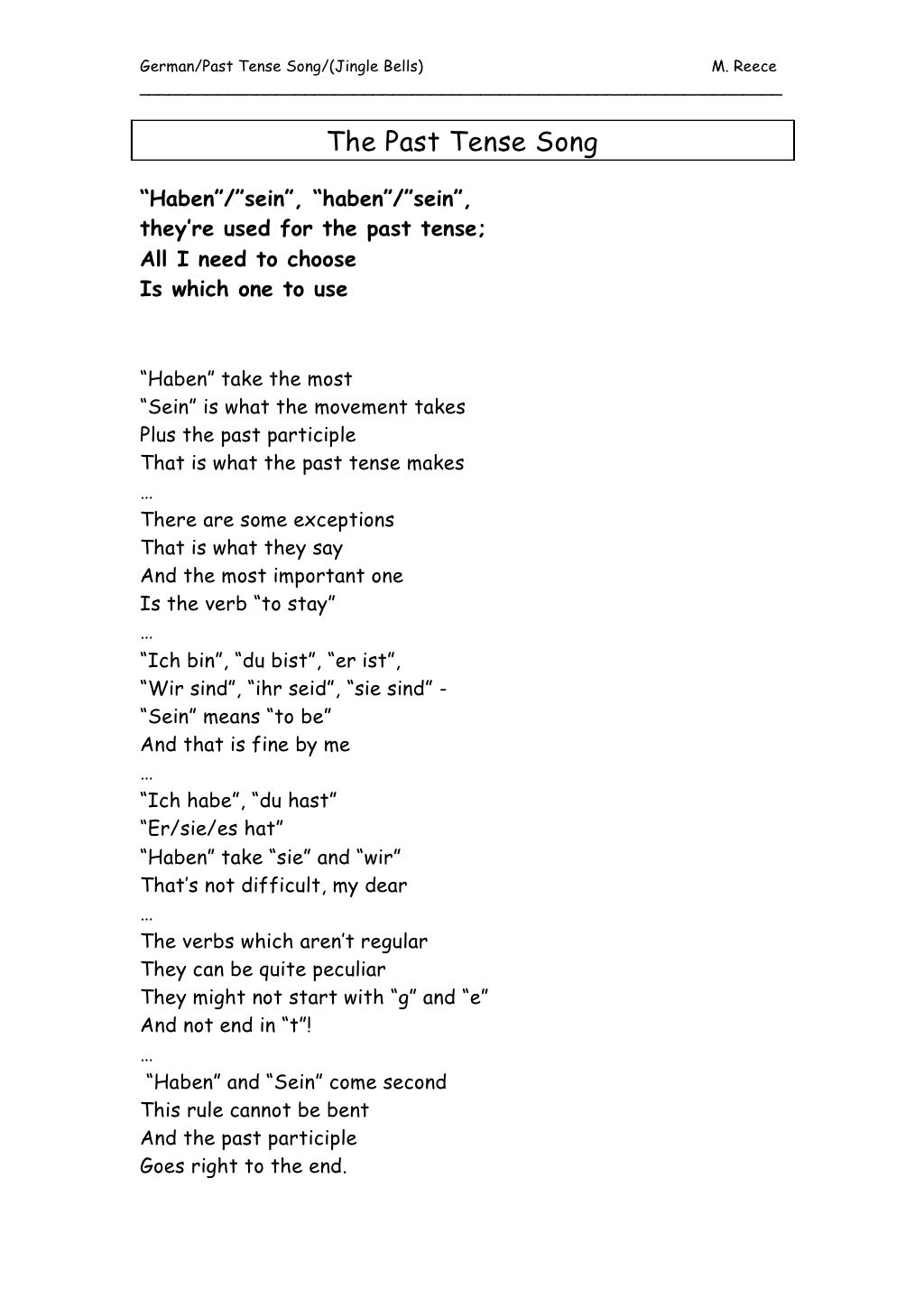 The Past Tense Song[1]
