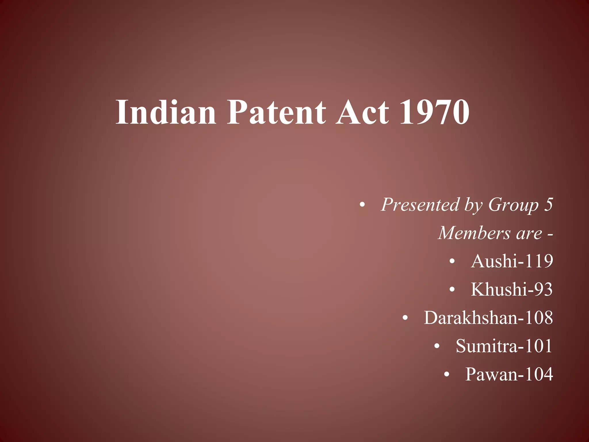 The patent act 1970 PPT