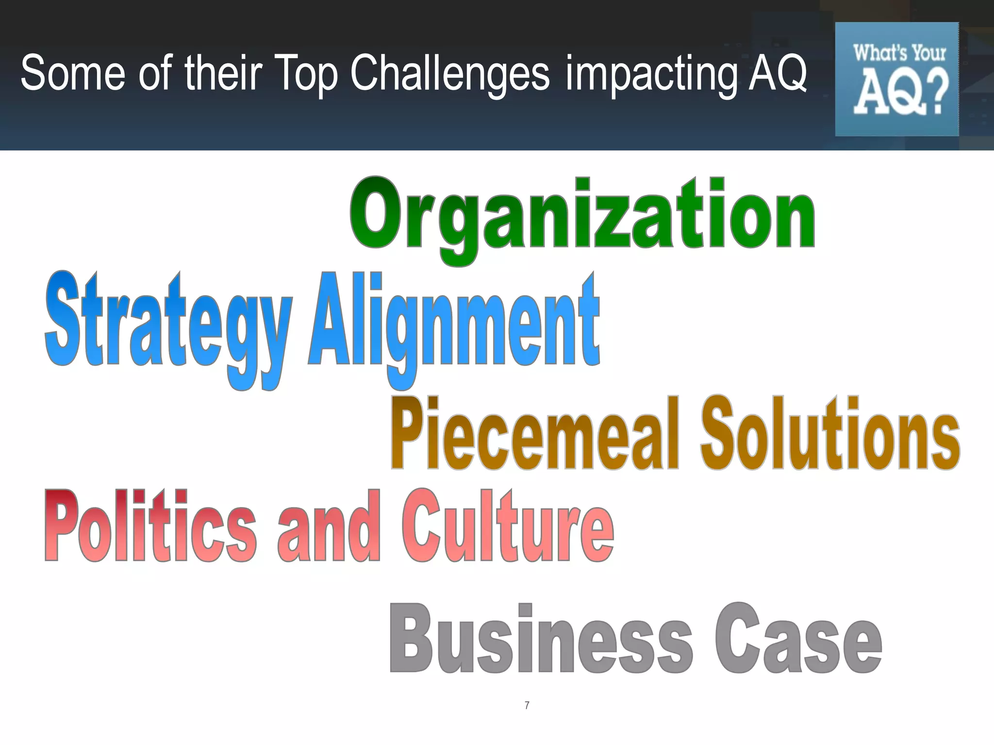 7
Some of their Top Challenges impacting AQ
 