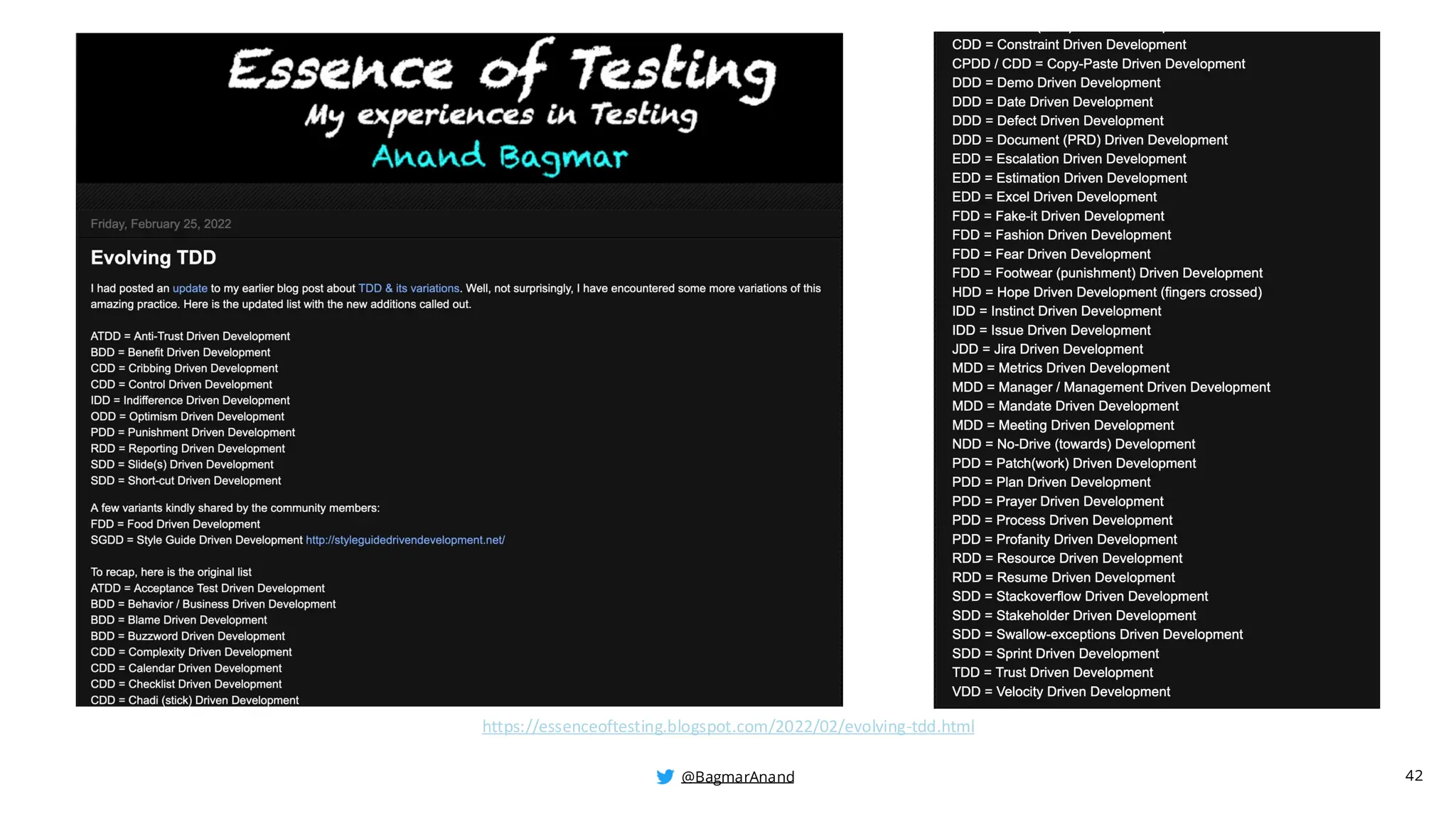@BagmarAnand
@BagmarAnand
@BagmarAnand
https://essenceoftesting.blogspot.com/2022/02/evolving-tdd.html
42
 