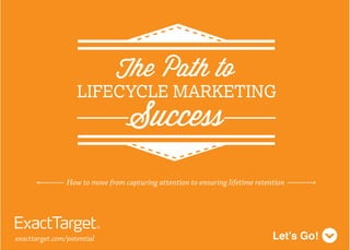 How to move from capturing attention to ensuring lifetime retention
exacttarget.com/potential
The Path to
LIFECYCLE MARKETING
Success
 