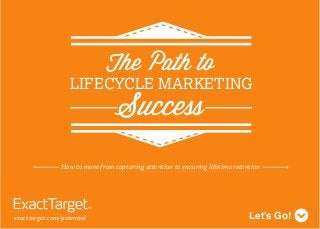 How to move from capturing attention to ensuring lifetime retention
Let’s Go!exacttarget.com/potential
The Path to
LIFECYCLE MARKETING
Success
 
