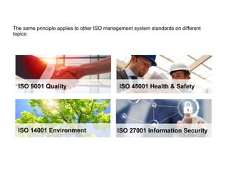 The same principle applies to other ISO management system standards on different
topics:
 
