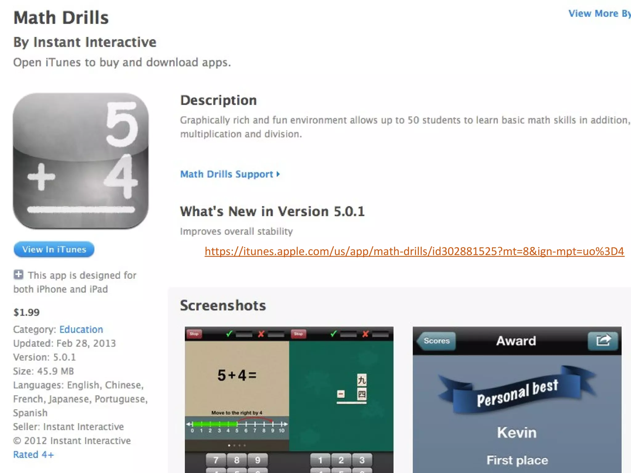 https://itunes.apple.com/us/app/math-drills/id302881525?mt=8&ign-mpt=uo%3D4
 