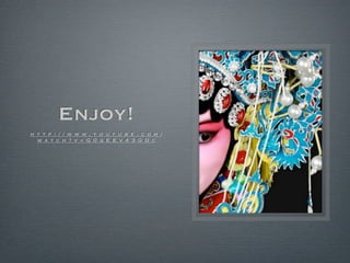 Enjoy!
h t t p : / / w w w. y o u t u b e . c o m /
w a t c h ? v = G 0 q E E v 4 3 G D c