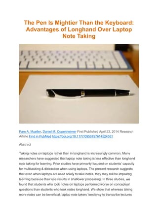 The Pen Is Mightier Than the Keyboard article | PDF