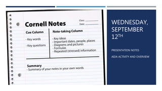 WEDNESDAY,
SEPTEMBER
12TH
PRESENTATION NOTES
AIDA ACTIVITY AND OVERVIEW
 
