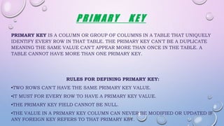 Multiple Column Primary Key Example RDMS AND SQL | PPTX | Databases | Computer Software and Applications