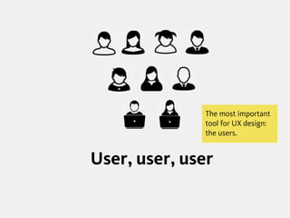 User, user, user
The most important
tool for UX design:
the users.
 