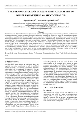 The performance and exhaust emission analysis of diesel engine using ...