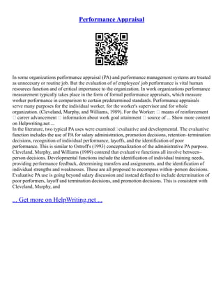 The Performance Appraisal System | PDF