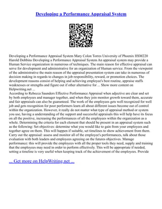 The Performance Appraisal System | PDF