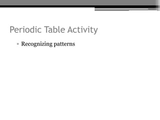 Periodic Table Activity
 ▫ Recognizing patterns
 