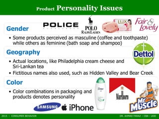 2015 - CONSUMER BEHAVIOR DR. AHMAD FARAZ – CBA - UOD
Product Personality Issues
 