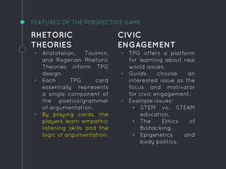 "The Perspective Game: An Epistemic Game for Civic Engagement" by Sherry Jones (MSCD) (Oct. 23, 2015)