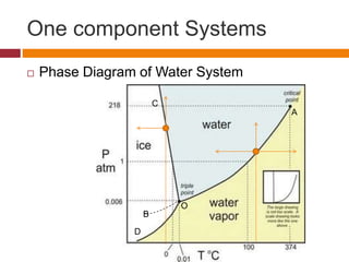 One component Systems
 Phase Diagram of Water System
O
A
C
B
D
 