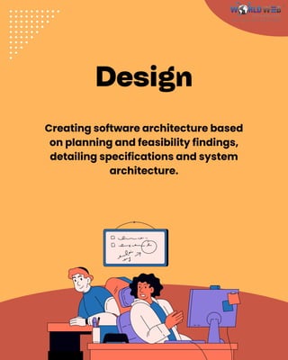 Design
Creating software architecture based
on planning and feasibility findings,
detailing specifications and system
architecture.
 