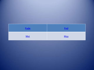 Fade   Fed


Met    May
 