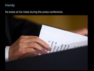 The Clincher Photo
 The final photo, the clincher, should evoke
  the emotion you want the viewer to walk
  away with, be it a feeling of hope, inspiration,
  or sadness.
 Decide on this mood before you select this
  photo.
 