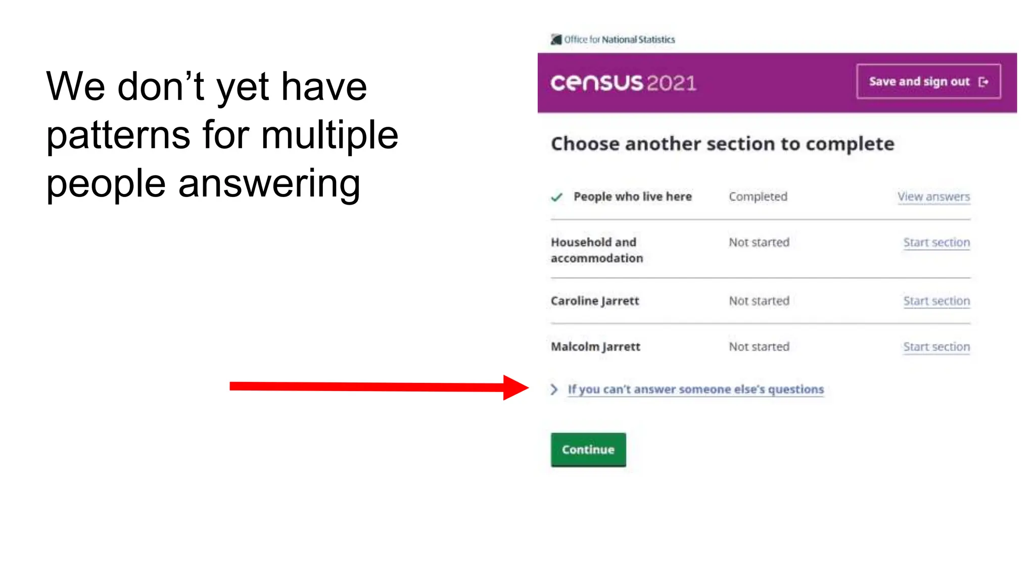 We don’t yet have
patterns for multiple
people answering
 