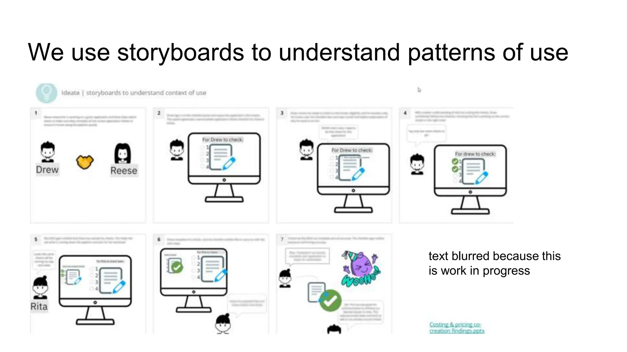 We use storyboards to understand patterns of use
text blurred because this
is work in progress
 