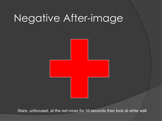 Negative After-image




Stare, unfocused, at the red cross for 10 seconds then look at white wall
 