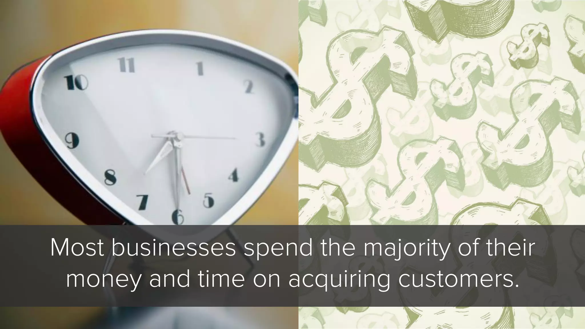 Most businesses spend the majority of their
money and time on acquiring customers.
 