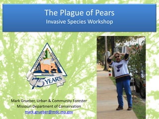 The Plague of Pears
                  Invasive Species Workshop




Mark Grueber, Urban & Community Forester
  Missouri Department of Conservation
       mark.grueber@mdc.mo.gov
 
