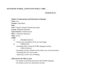 Link Learning Lesson Plan The Plan of the Lesson