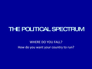 THE POLITICAL SPECTRUM WHERE DO YOU FALL? How do you want your country to run? 