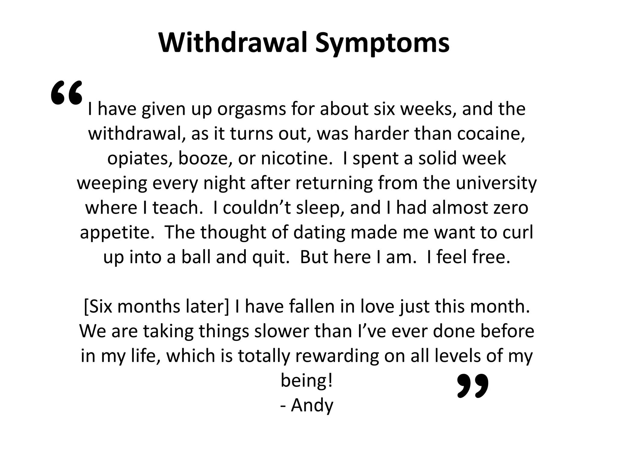 A slide detailing a NoFap success story, discussing sexual health and addiction