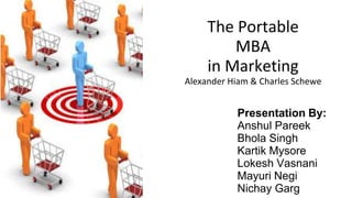 The Portable
MBA
in Marketing
Alexander Hiam & Charles Schewe
Presentation By:
Anshul Pareek
Bhola Singh
Kartik Mysore
Lokesh Vasnani
Mayuri Negi
Nichay Garg
 