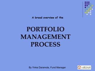 PORTFOLIO
MANAGEMENT
PROCESS
A broad overview of the
By Yinka Daramola, Fund Manager
 