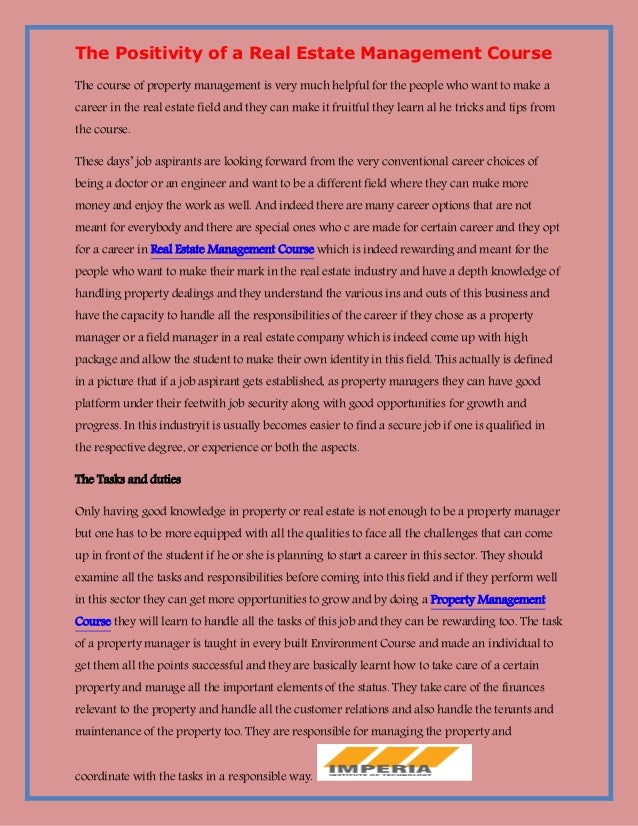 The positivity of a real estate management course