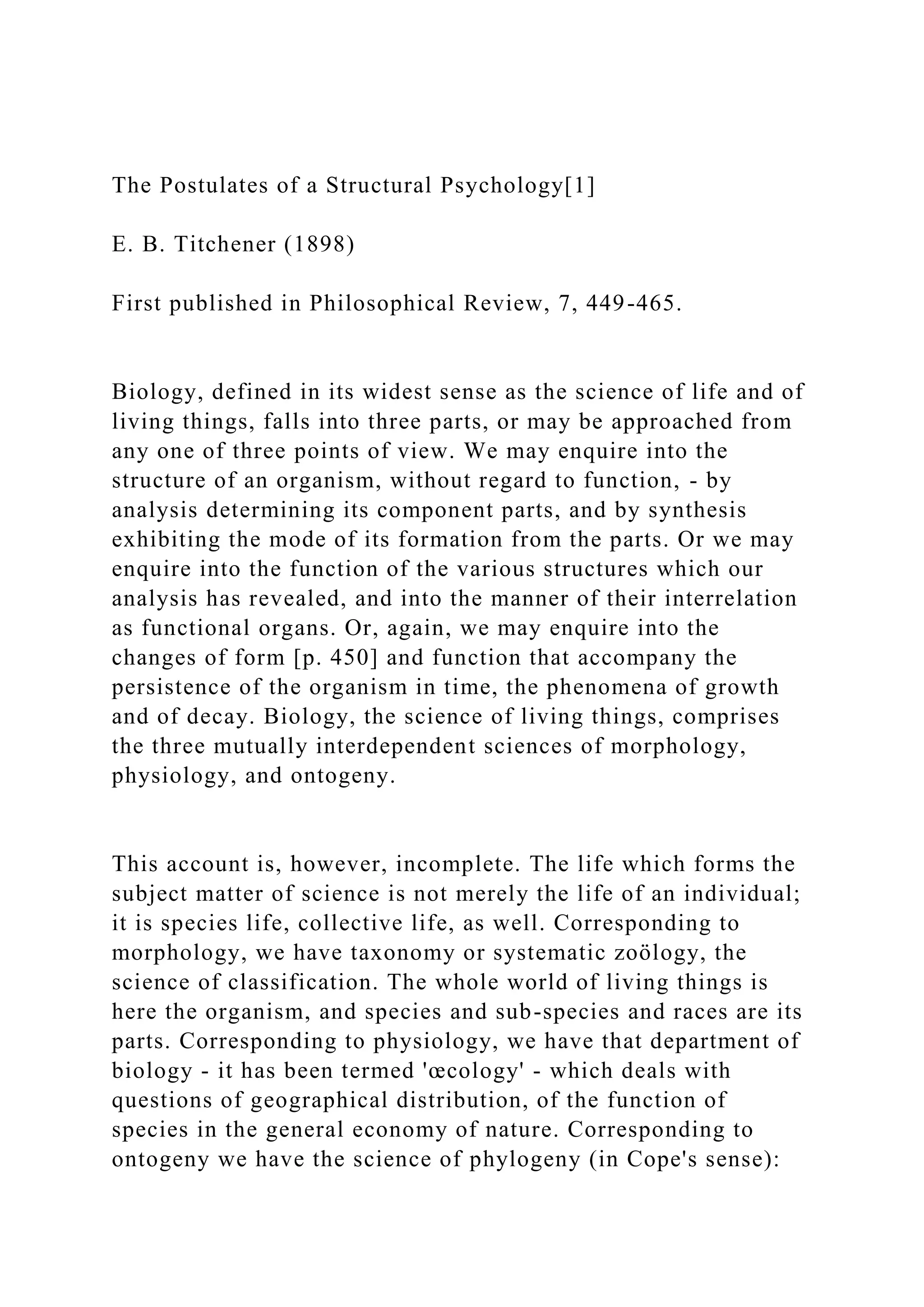 The Postulates of a Structural Psychology[1]E. B. Titchener (1.docx
