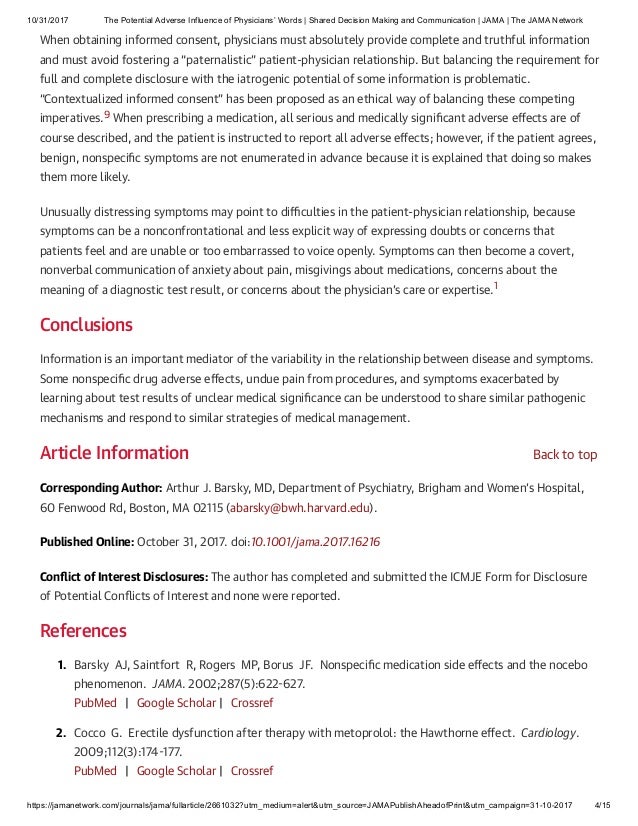 The Potential Adverse Influence Of Physicians Words