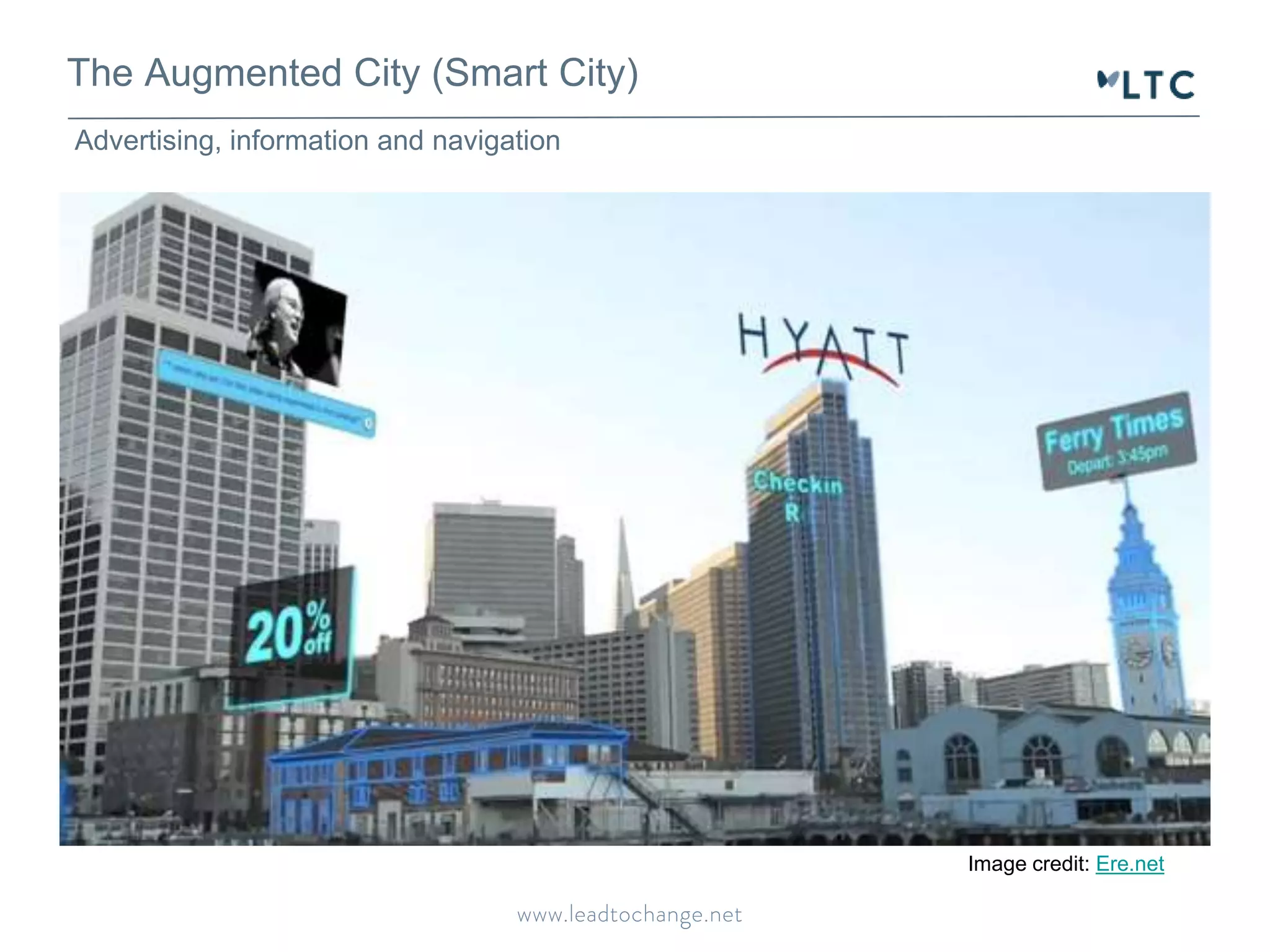 The Augmented City (Smart City)
Advertising, information and navigation
Image credit: Ere.net
 