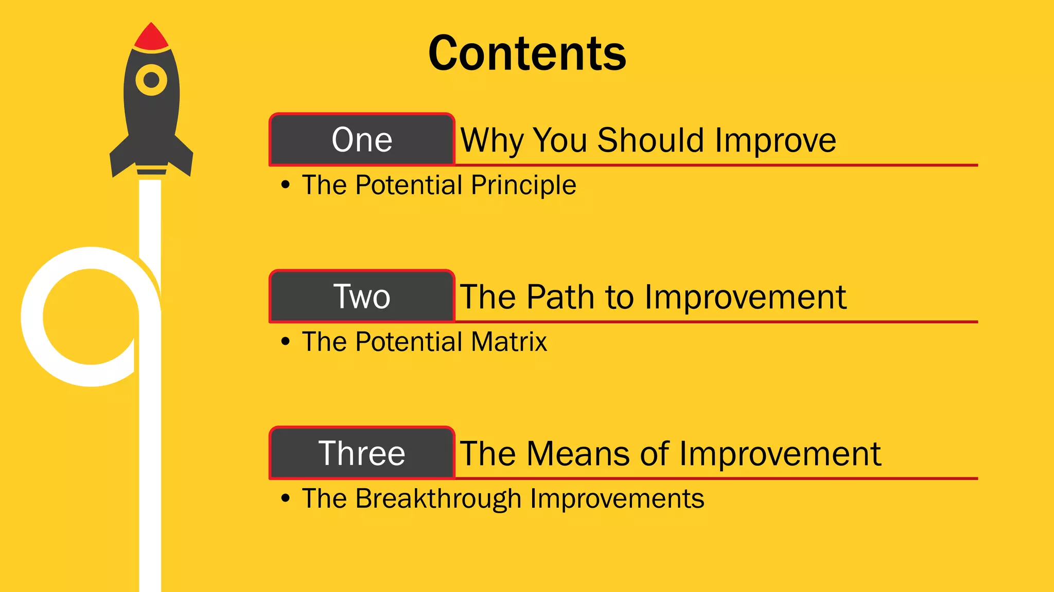Contents
Why You Should ImproveOne
• The Potential Principle
The Path to ImprovementTwo
• The Potential Matrix
The Means of ImprovementThree
• The Breakthrough Improvements
 