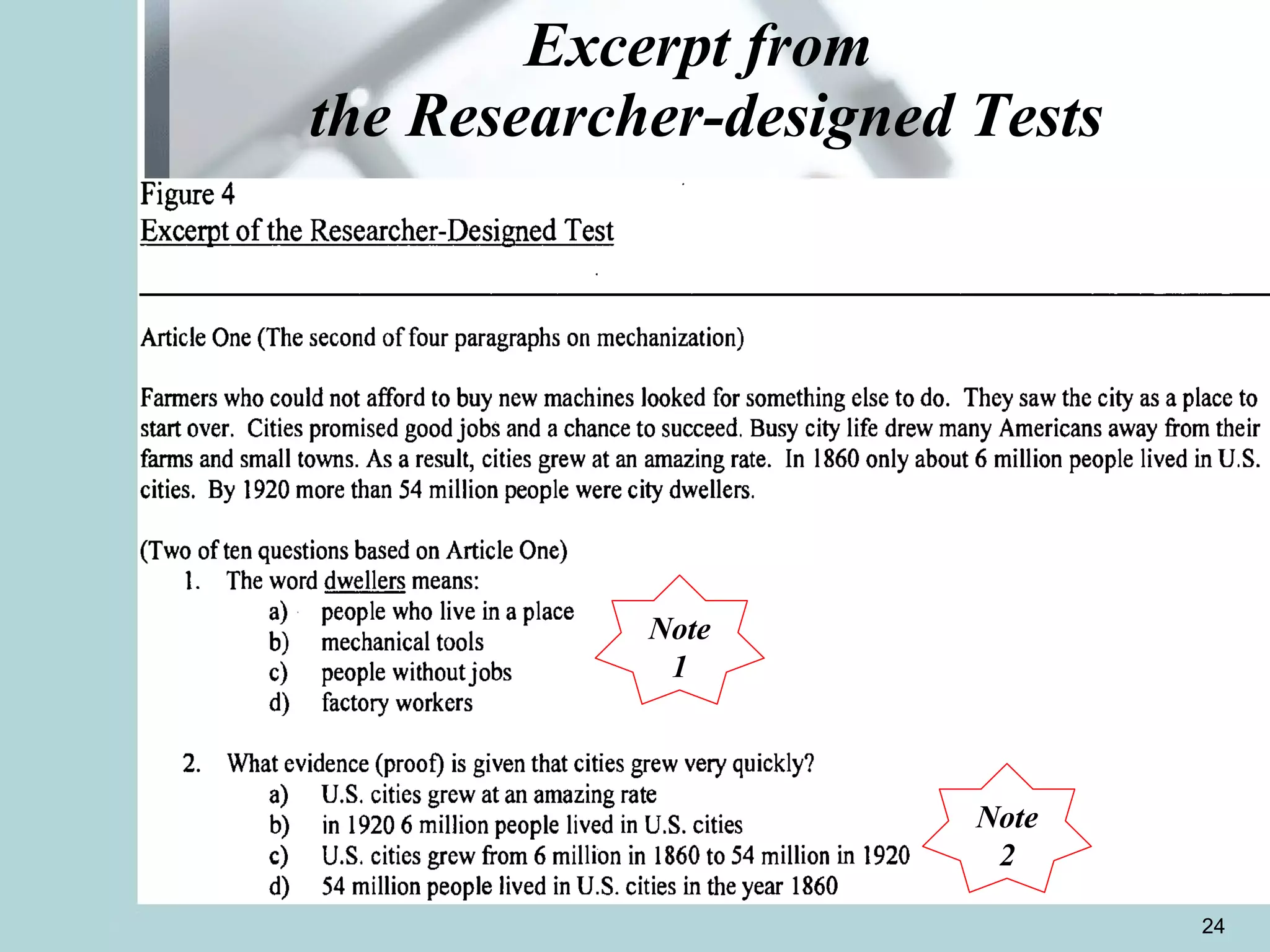 Excerpt from  the Researcher-designed Tests Note 1 Note 2 