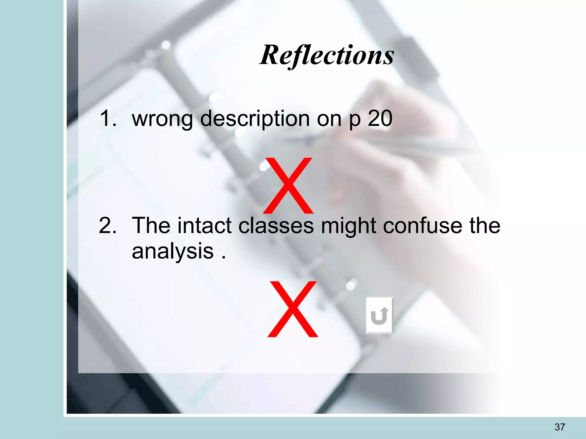 Reflections wrong description on p 20 The intact classes might confuse the analysis . X X 