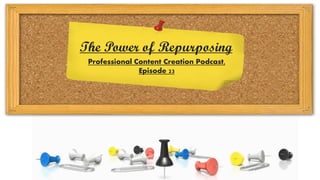 Professional Content Creation Podcast,
Episode 23
The Power of Repurposing
 