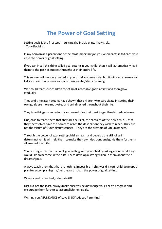 The Power Of Goal Setting