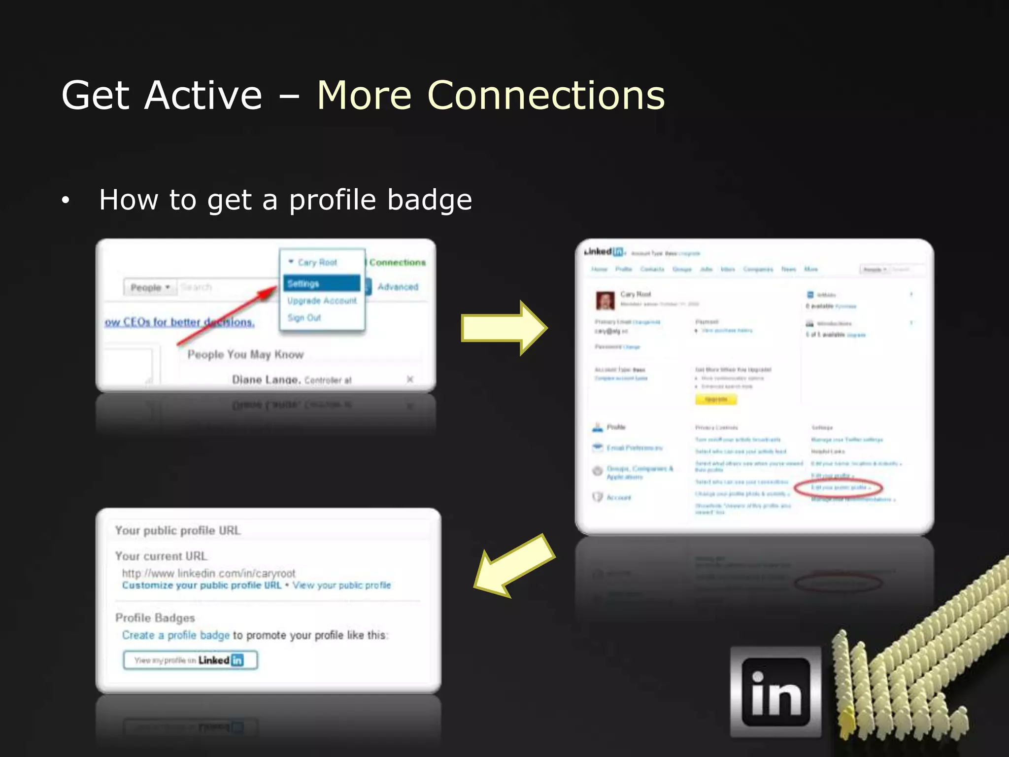 Get Active – More Connections

• How to get a profile badge
 