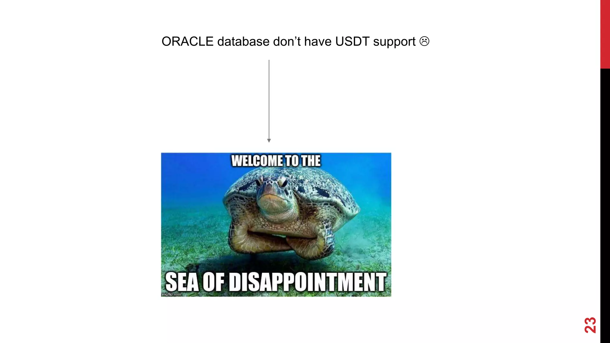 23
ORACLE database don’t have USDT support 
 