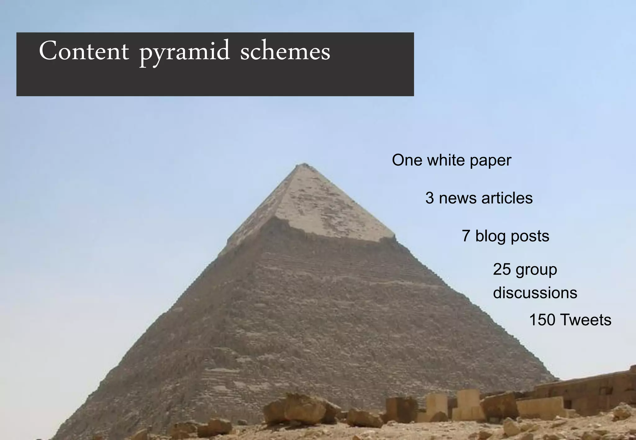 #STAFFING #HIRETOWIN 15
Content pyramid schemes
One white paper
3 news articles
7 blog posts
25 group
discussions
150 Tweets
 