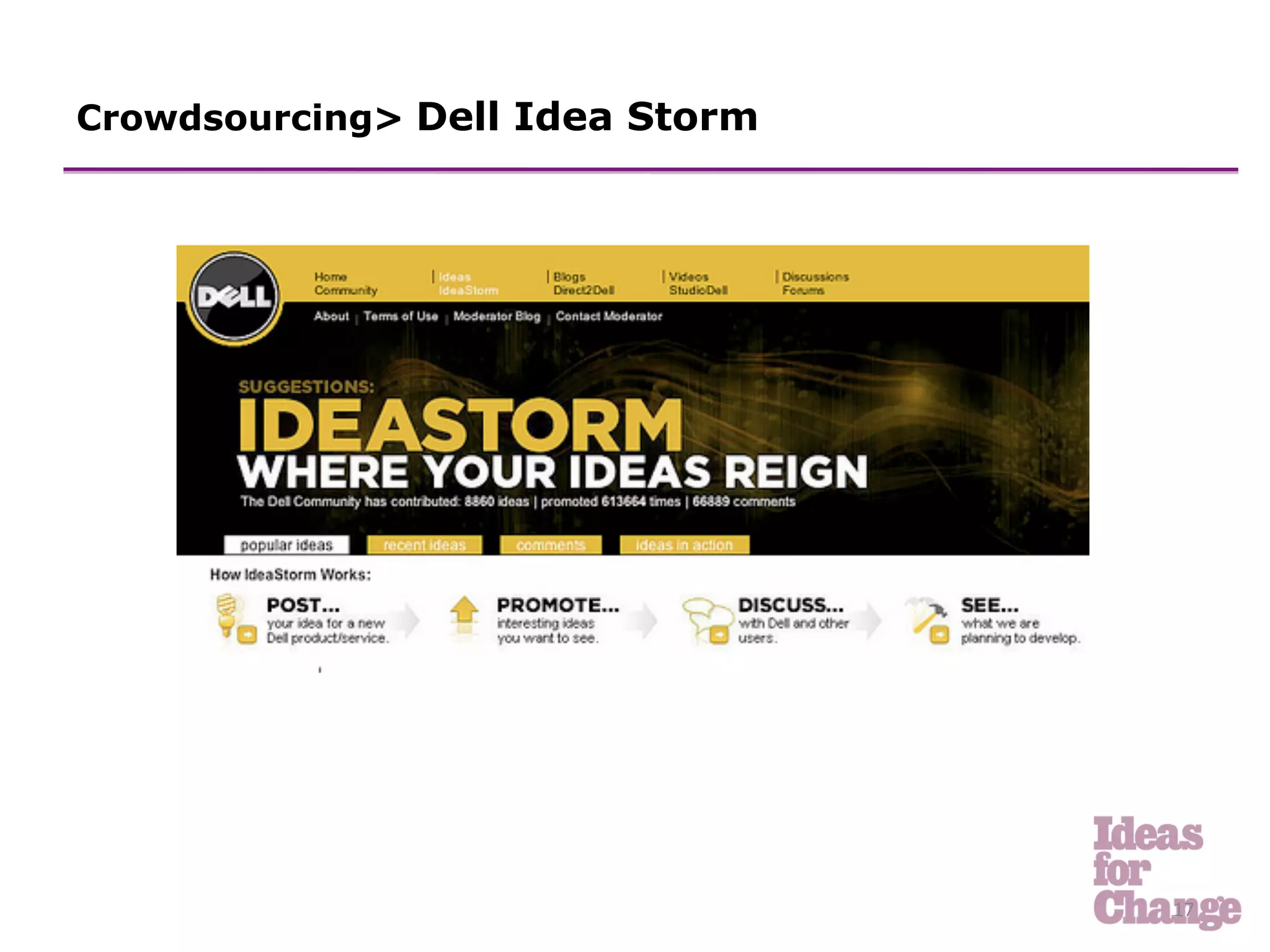 Crowdsourcing> Dell Idea Storm




                                 17	
  
 