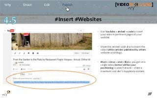 28
[VIDEOBL GGING]Why Shoot Edit Publish [VIDEOBL GGING]
#Insert #Websites
• Use YouTube « embed » code to insert
your vid...
