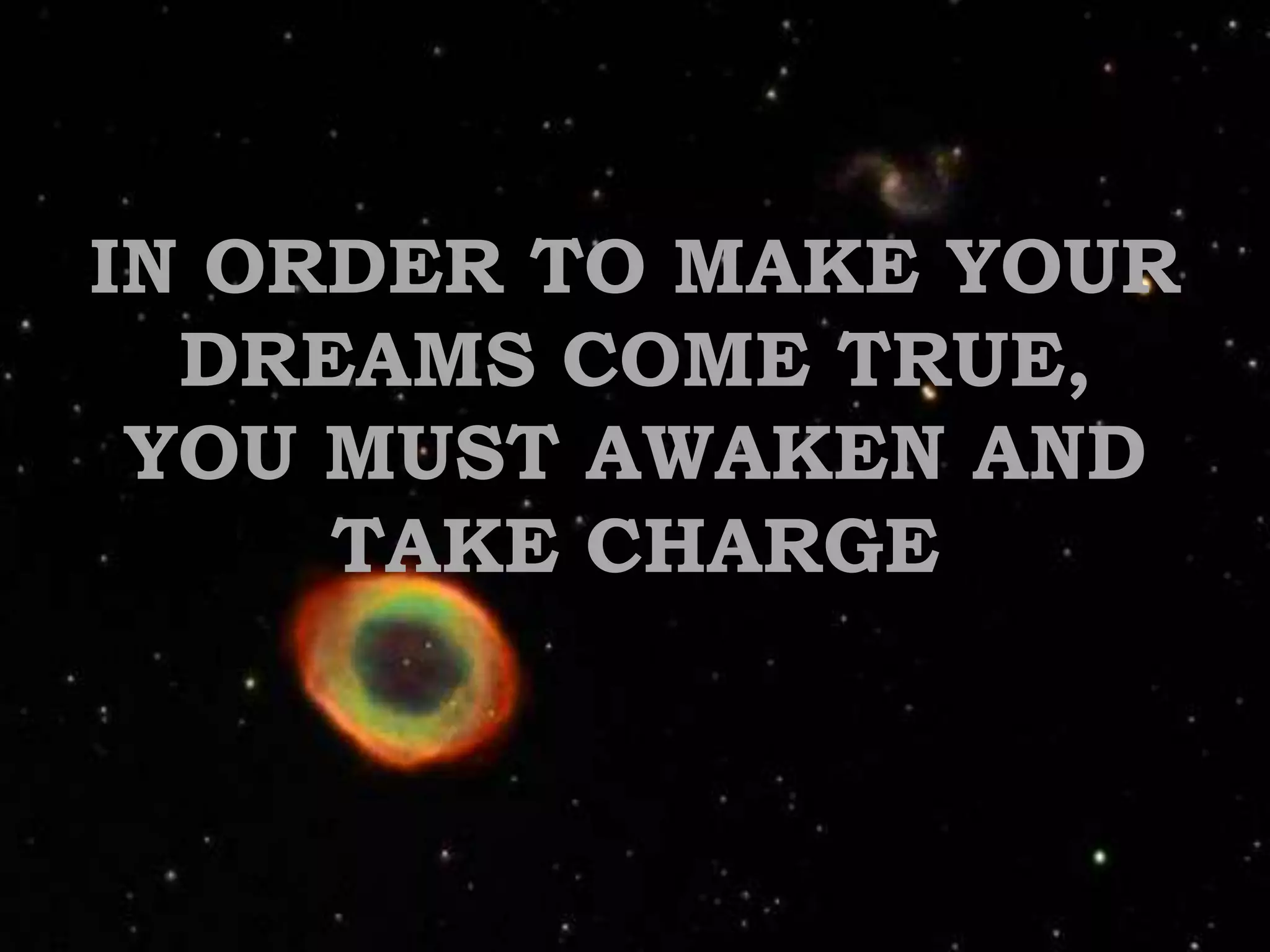 IN ORDER TO MAKE YOUR DREAMS COME TRUE,YOU MUST AWAKEN AND TAKE CHARGE